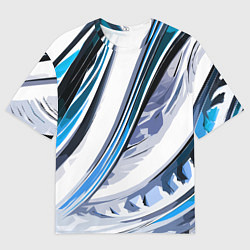 Мужская футболка оверсайз Волнистая бело-синяя абстракция