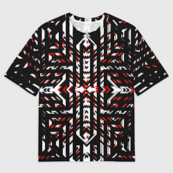 Мужская футболка оверсайз Чёрно-красные диагональные полосы на белом фоне