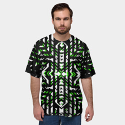 Футболка оверсайз мужская Чёрно-зелёный диагональные полосы на белом фоне, цвет: 3D-принт — фото 2