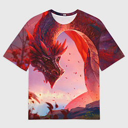 Футболка оверсайз мужская Дракон красный мифический, цвет: 3D-принт