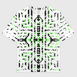 Мужская футболка оверсайз Чёрно-зелёный диагональные полосы на белом фоне