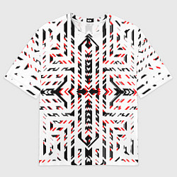 Мужская футболка оверсайз Чёрно-красные диагональные полосы на белом фоне