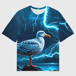 Футболка оверсайз мужская Чайка и молния, цвет: 3D-принт