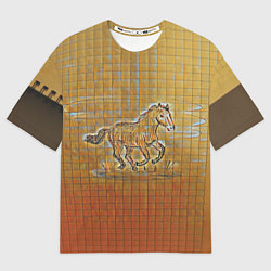 Футболка оверсайз мужская Конь на тетрадном листе, цвет: 3D-принт