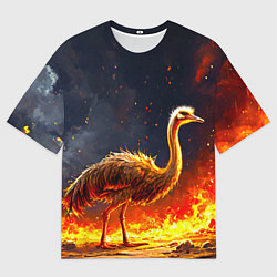 Футболка оверсайз мужская Страус эму в огне, цвет: 3D-принт