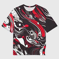 Мужская футболка оверсайз Красно-белые волны