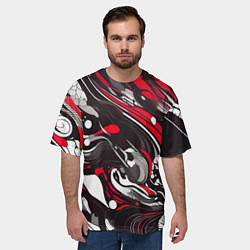 Футболка оверсайз мужская Красно-белые волны, цвет: 3D-принт — фото 2
