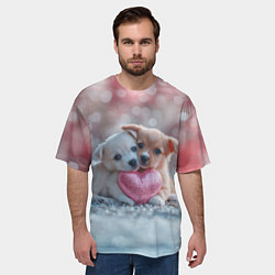 Футболка оверсайз мужская Милые щенята с сердечком, цвет: 3D-принт — фото 2