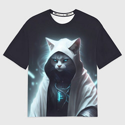 Футболка оверсайз мужская Инопланетный белый кот, цвет: 3D-принт