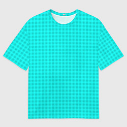 Мужская футболка оверсайз Неоновый голубой паттерн клетка