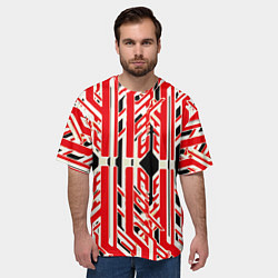 Футболка оверсайз мужская Бело-красные техно полосы на чёрном фоне, цвет: 3D-принт — фото 2