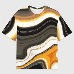 Футболка оверсайз мужская Волнистые чёрно-жёлтые полосы на белом фоне, цвет: 3D-принт