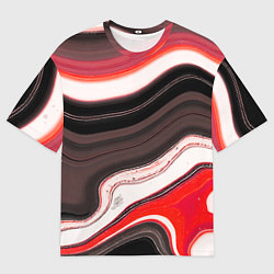 Мужская футболка оверсайз Волнистые горизонтальные чёрно-красные полосы на б