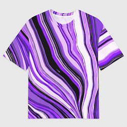 Мужская футболка оверсайз Волнистые вертикальные чёрно-фиолетовые полосы