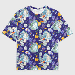 Мужская футболка оверсайз Крокусы и зяблик во льдах