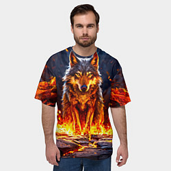 Футболка оверсайз мужская Волк в огненной пещере, цвет: 3D-принт — фото 2