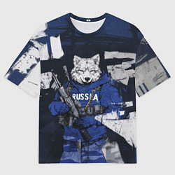 Футболка оверсайз мужская Русский вооруженный волк, цвет: 3D-принт