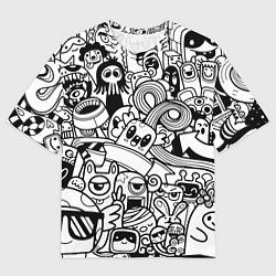 Футболка оверсайз мужская Black and white doddle monsters, цвет: 3D-принт