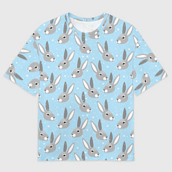 Мужская футболка оверсайз Заяц со снежинками