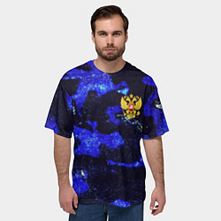 Футболка оверсайз мужская Синий потертый камуфляж и герб РФ, цвет: 3D-принт — фото 2