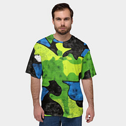 Футболка оверсайз мужская Зелено-синий абстрактный камуфляж, цвет: 3D-принт — фото 2