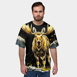 Футболка оверсайз мужская Лось на черном, цвет: 3D-принт — фото 2