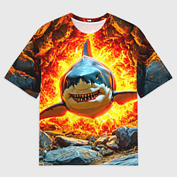 Футболка оверсайз мужская Акула в огне, цвет: 3D-принт