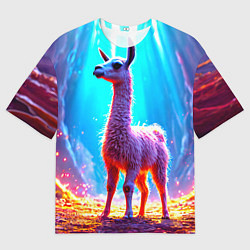 Футболка оверсайз мужская Лама в неоновых лучах, цвет: 3D-принт