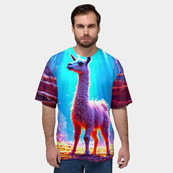 Футболка оверсайз мужская Лама в неоновых лучах, цвет: 3D-принт — фото 2