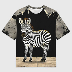 Футболка оверсайз мужская Зебра на черном, цвет: 3D-принт