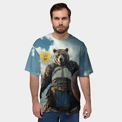 Футболка оверсайз мужская Русский медведь с щитом, цвет: 3D-принт — фото 2