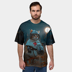 Футболка оверсайз мужская Котенок рыцарь, цвет: 3D-принт — фото 2