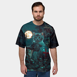 Футболка оверсайз мужская Котенок рыцарь с щитом, цвет: 3D-принт — фото 2