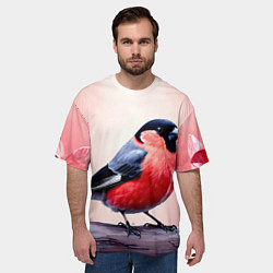 Футболка оверсайз мужская Снегирь на розовом, цвет: 3D-принт — фото 2