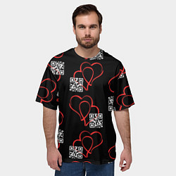 Футболка оверсайз мужская Сердца и код любви на черном, цвет: 3D-принт — фото 2