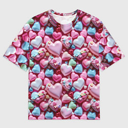 Мужская футболка оверсайз Карамельные сердечки