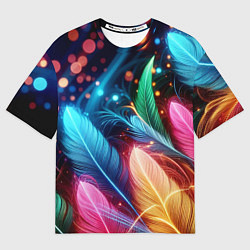 Мужская футболка оверсайз Яркие красочные неоновые перья