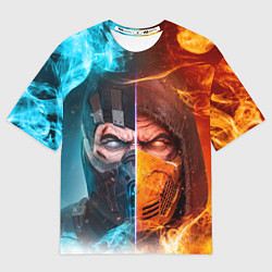 Мужская футболка оверсайз Mortal Kombat - Саб-зиро и Скорпион