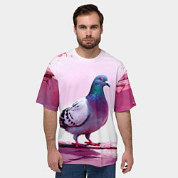 Футболка оверсайз мужская Голубь в розовом, цвет: 3D-принт — фото 2
