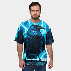 Футболка оверсайз мужская Черный ворон в разрядах молнии, цвет: 3D-принт — фото 2