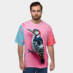Футболка оверсайз мужская Дятел на розовой стене, цвет: 3D-принт — фото 2