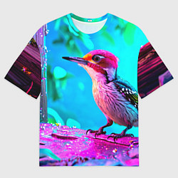 Футболка оверсайз мужская Дятел и яркий пейзаж, цвет: 3D-принт