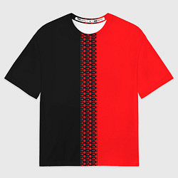 Футболка оверсайз мужская Чёрно-красный двуцветный с полосой посередине, цвет: 3D-принт
