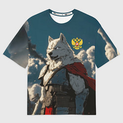 Футболка оверсайз мужская Волк русский воин, цвет: 3D-принт