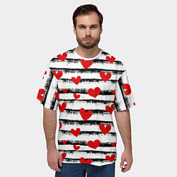 Футболка оверсайз мужская Паттерн с полосками и сердечками, цвет: 3D-принт — фото 2