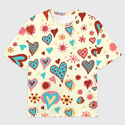 Мужская футболка оверсайз Цветные сердечки