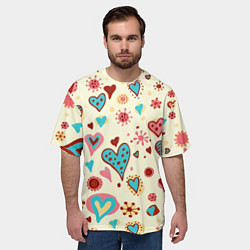 Футболка оверсайз мужская Цветные сердечки, цвет: 3D-принт — фото 2