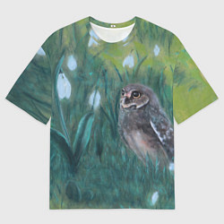 Мужская футболка оверсайз Сова среди подснежников