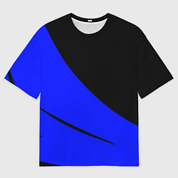 Мужская футболка оверсайз Чёрный с синим двуцветный с полосой