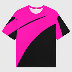 Мужская футболка оверсайз Розовый с чёрным двуцветный с полосой